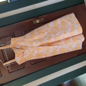 Kay Unger Ingrid Mango Jacquard Empire Waist Wide Leg Jumpsuit